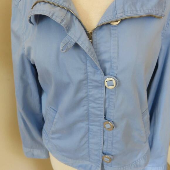 TALBOTS Short Jacket Size S Women's Light Weight Zipper Silver Closures Blue - Picture 2 of 5